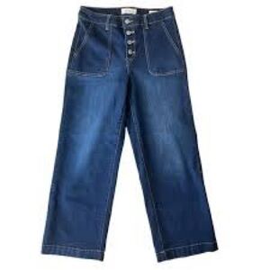 indigo six utility button down wide leg jean blue